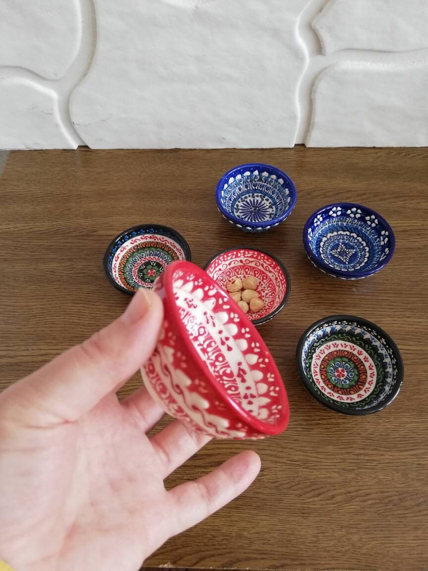 Turkish Ceramic Colored Pinch Bowls Set,handmade Mezze Bowls