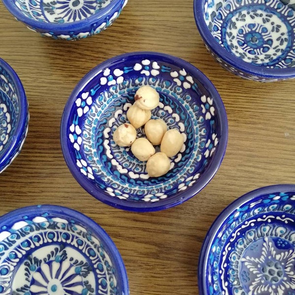 Blue White Pinch Ceramic Bowls, Turkish Ceramic,Handmade Mezze Bowls, ,5 cm Bowls, Wedding Favors for Guest, From Turkey