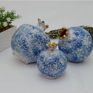 Blue Pomegranate set of 3, Turkish ceramic art,Gifts For Your Mom,Pomegranate Ornament,Handmade gift, Home decoration, Pomegranate Vase