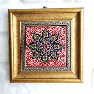 Turkish Ceramic Tile, Decorative tiles , Wall Decoration, Framed  , Wall Art, Floral Pattern, Floor Tile, Home Decor, Wooden Framed Tile