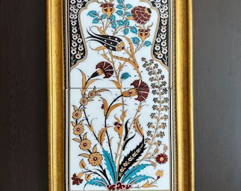 Turkish Ceramic Tile with Frame, Handmade İznik Tile, Home Decor, Wall  Decoration, Gold Framed Tile