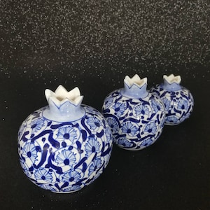 Blue Pomegranate Vase Set of 3,  Ceramic Handmade From Turkey, Bud Vase, Mother's Day, Christmas Gift