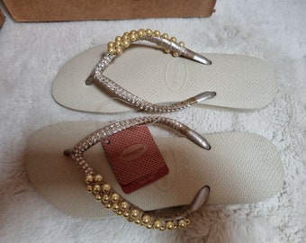 Havaianas Flip Flop Sandals Havaianas Flip Flops All Sizes Hand Decorated With Beads and Rhinestones