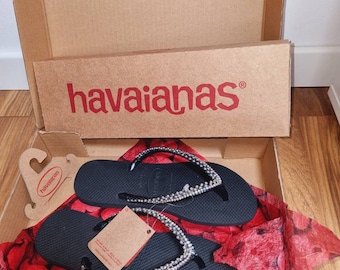 Havaianas flip flops black slippers all sizes personalized and hand finished