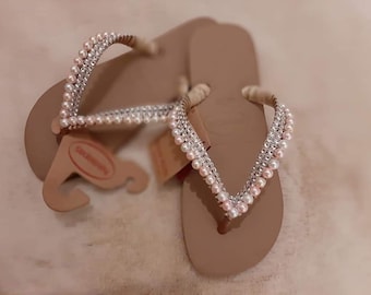 Original Havaianas Flip-Flops, Top Tiras, handgefertigte Strasssteine mit gewachstem Faden