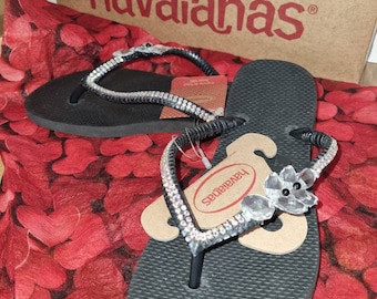 Havaianas women's black flip-flop jewel sandals, hand-finished