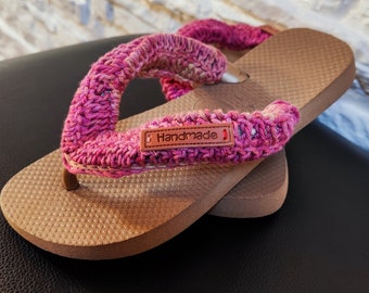 Flip flops jewel sandals decorated with handmade crochet 100% cotton thread for women Havaianas hand finished 37-38 Brazil 39/40 (Europe)