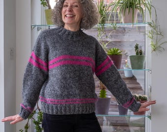 Be Linda Mohair / Alpaca Sweater Digital Knitting Pattern with Funnel Neck. Medium UK 12/14, US 8/10