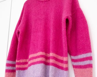 Pinky P. Quick & Easy Mohair Alpaca Sweater Digital Knitting Pattern. One Size: L / XL, UK 16 / 18, US 12 / 14