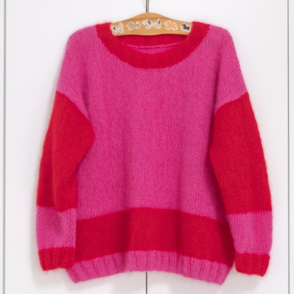 Quick and Easy Mohair Sweater Digital Knitting Pattern. One Size: L / XL, UK 16 / 18, US 12 / 14