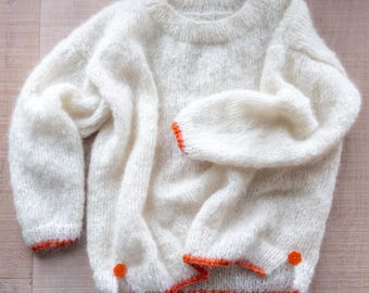 Quick Fluffy Mohair Knitted Sweater, Illustrated Digital Knitting Pattern for Advanced Beginners, Size X/XL, UK size 16 / 18, US 12 / 14