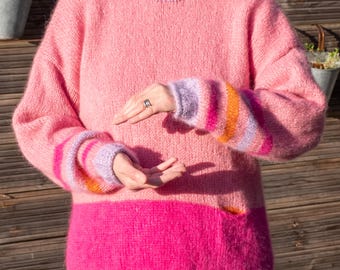 Little Pocket. Quick and Easy Mohair Alpaca Sweater Digital Knitting Pattern. One Size: L / XL, UK 16 / 18, US 12 / 14