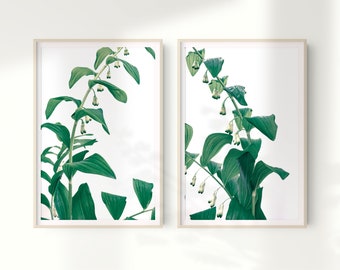 Botanical Print, Set of 2, Modern Minimalist Poster, Plant Wall Art, Green Poster, Printable Art, Digital Instant Download