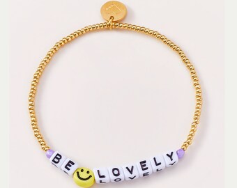 Buchstabenperlen Armband Smiley vergoldet Glücksarmband Be Lovely Gold Perlenarmband Bunt Smiley Glasperlenarmband mit Smiley