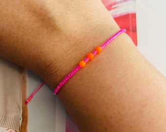 Armband Fein Makramee mit Neonperle Pink Orange Armband Minimalistisch