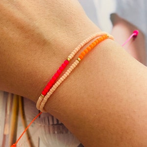 Fine Macrame Bracelet with Neon Beads Pink Orange Minimalist Bracelet