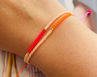 Fine Macrame Bracelet with Neon Beads Pink Orange Minimalist Bracelet