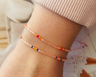 Armband Fein Makramee mit Neonperle Pink Orange Armband Minimalistisch