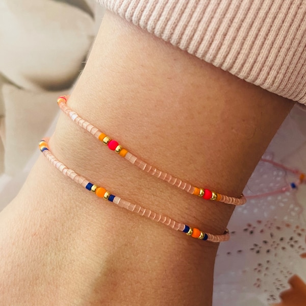 Armband Fein Makramee mit Neonperle Pink Orange Armband Minimalistisch