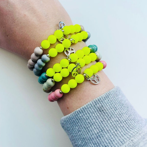 Armband Neon Peace Mala Hippie Grün