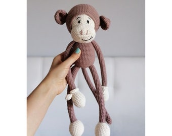 Crochet Animals, Crochet Monkey, Brown Monkey, Amigurumi Monkey, Monkey Plushie, Stuffed Monkey Toy, Handmade Monkey Toy, Gift for Babies