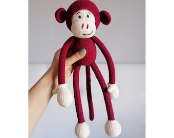 Crochet Animals, Crochet Monkey, Amigurumi Monkey, Monkey Plushie, Stuffed Monkey Toy, Handmade Crochet Monkey, Gift for Babies