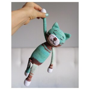 Crochet Cat, Amigurumi Cat Plushie, Knitted Kitty Plush, Handmade Crochet Stuffed Kitty Toy in Blue Ombre Colors