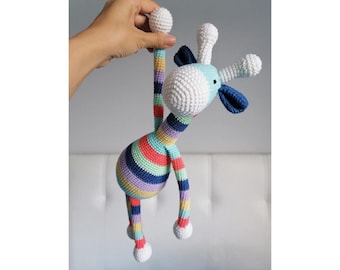 Crochet Giraffe, Amigurumi Animals, Amigurumi Giraffe Plushie, Handmade Stuffed Giraffe Toy with Stripes