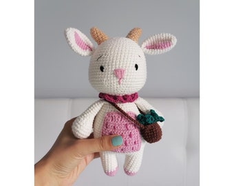 Crochet Goat Plushie, Amigurumi Goat, Handmade Farm Animal Toy