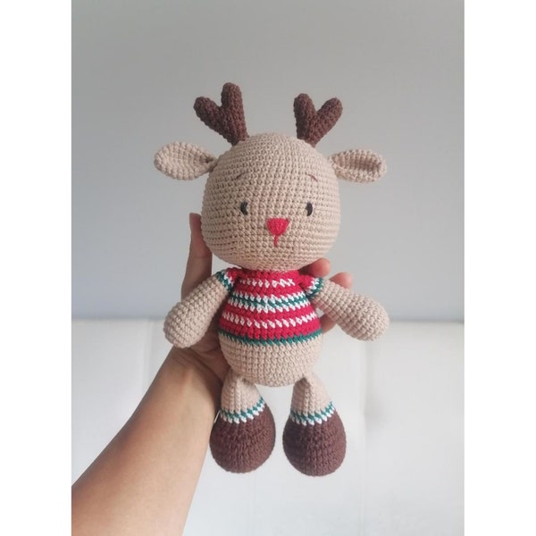 Crochet Christmas Deer, Amigurumi Deer, Newborn Gift, Stuffed Deer Plushie, Knitted Deer Toy