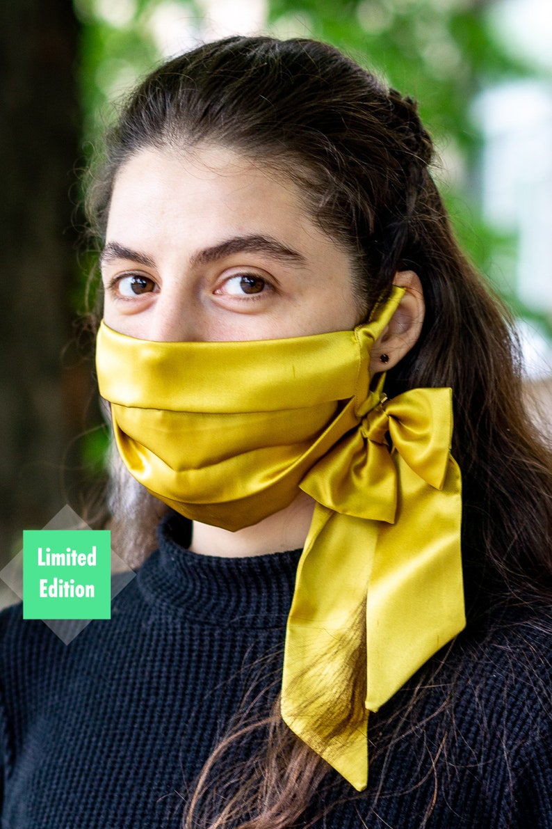 Set of 2 Satin Silk Masks With Bowknot Washable Face Mask Etsy