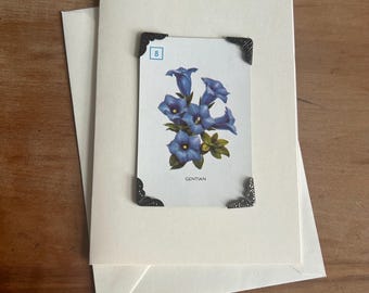 Vintage Garden Flowers card game greetings card Gentian