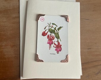Vintage Garden Flowers card game greetings card Fuchsia