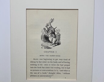 Alice in Wonderland Print, 1957 Tenniel Lithograph, Mounted Art