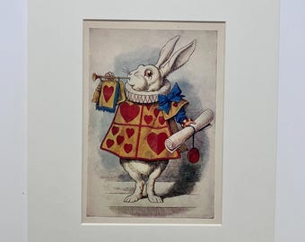 Vintage 1957 Alice in Wonderland Lithograph, The White Rabbit Mounted Print