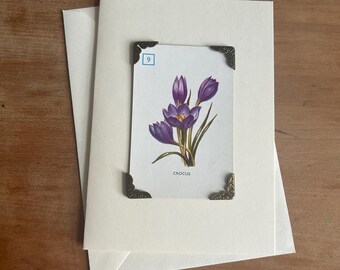 Juego de cartas Flores de jardín vintage, tarjeta de felicitación Mariposa Crocus