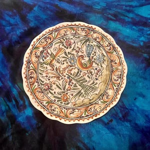 Ceramica de Coimbra Portugal wall plate, hand-painted 7” wall plate, vintage Coimbra ceramic 1970s, floral nature art ceramics