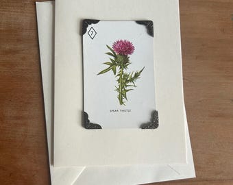 Juego de cartas Vintage Garden Flowers, tarjeta de felicitación, cardo lanza