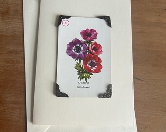 Vintage Garden Flowers card game greetings card Anemone Windflower