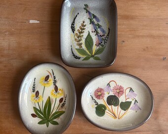 Hand painted Weiningen Pottery Swiss FolkArt floral trinket dishes Mid-Century