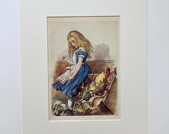 Alice in Wonderland 1957 original page lithograph, Alice’s Adventures in Wonderland, Alice in the Jury Box vintage mounted print