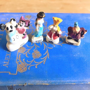 Antique Disney fèves, set of 4 French porcelain Galette des Rois Epiphany cake miniature figures, Disney feve figures, porcelain miniatures