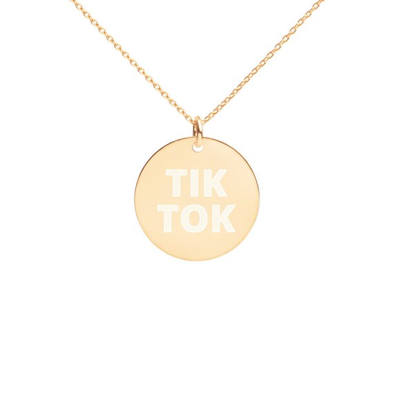 TIK TOK Engraved Silver Disc Necklace Etsy