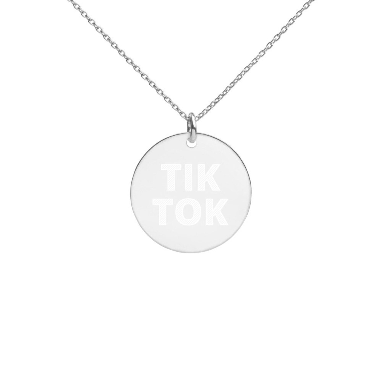 TIK TOK Engraved Silver Disc Necklace Etsy