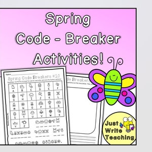 Könnte beinhalten: Ein ausdruckbares Arbeitsblatt mit einer Frühlings-Codeknacker-Aktivität. Das Arbeitsblatt zeigt ein Raster mit Bildern von Frühlingsgegenständen, wie z. B. einem Schmetterling, einer Blume und einer Regenwolke. Der Schüler muss den Schlüssel verwenden, um die Buchstaben zu entschlüsseln und den Geheimsatz zu schreiben. Das Arbeitsblatt trägt den Titel "Spring Code Breakers #10".