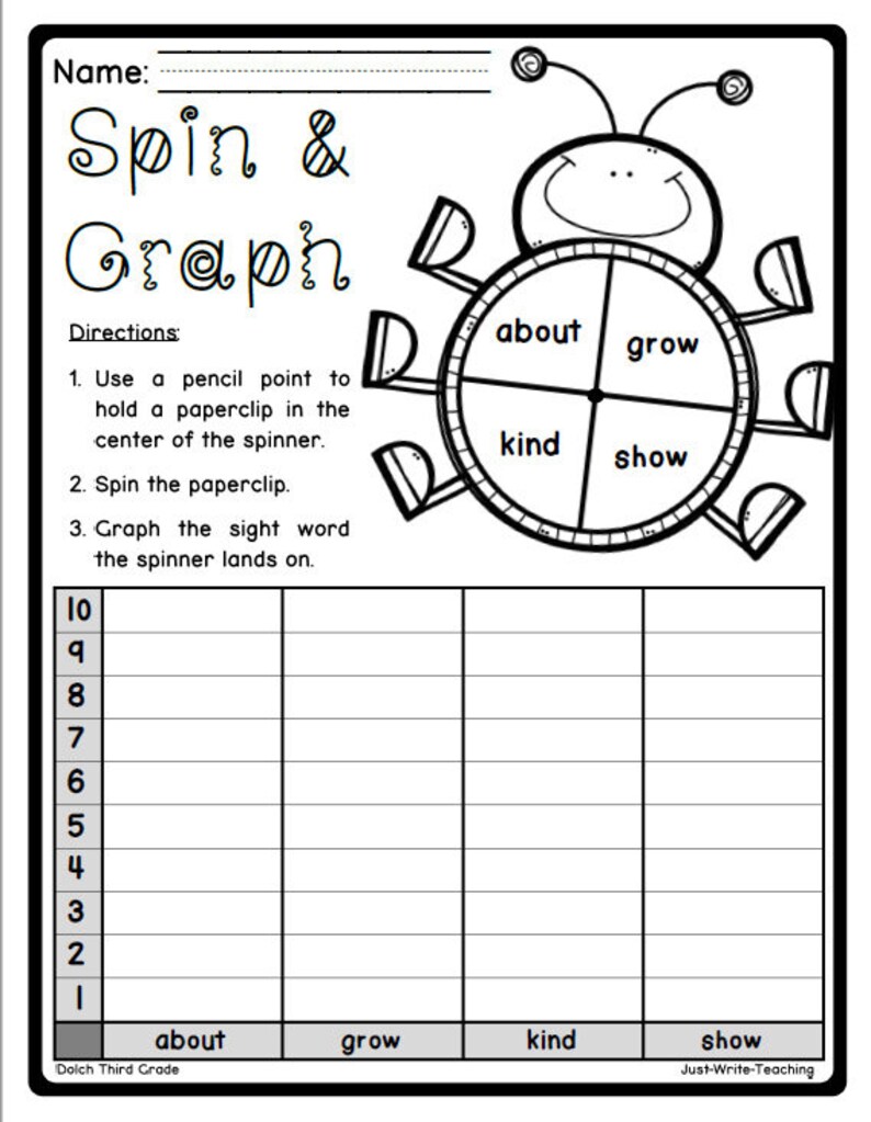 Third Grade Sight Word Centers - Spin Graph and Tally - Etsy UK