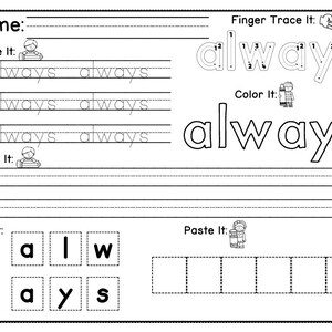 Second Grade Sight Word Tracers - Etsy