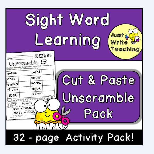 Sight Word Unscramble Cut and Paste Activity Pack - 32 Activities!