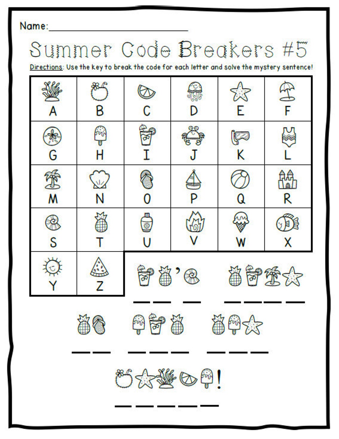 Code Breakers Activity Packet Summer Themed Ela Download Now Etsy