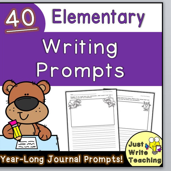 40 Elementary Writing Prompts (Year-Long, Fun & Engaging) Assessment Included, Over 100 total pages!